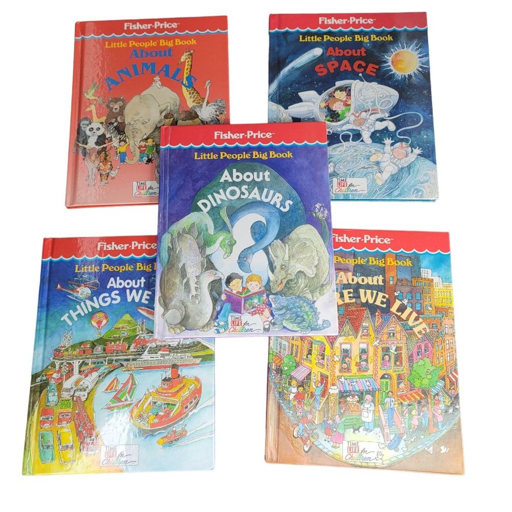Fisher price little people About books. Set of 5 dinosaurs, space, cars, live,